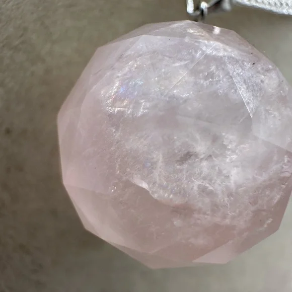 SOLD Rose Quartz 3D Round Pendant on Sterling Silver Chain - Picture 13 of 13